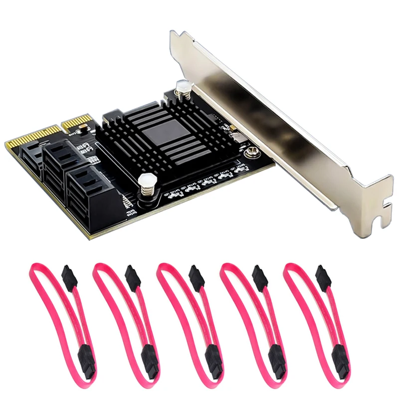 JMB585 Chip 5 Port SATA 3.0 to PCIe Expansion Card 4X Gen 3 PCI Express SATA Adapter SATA 3 Converter with Heat Sink for HDD SSD