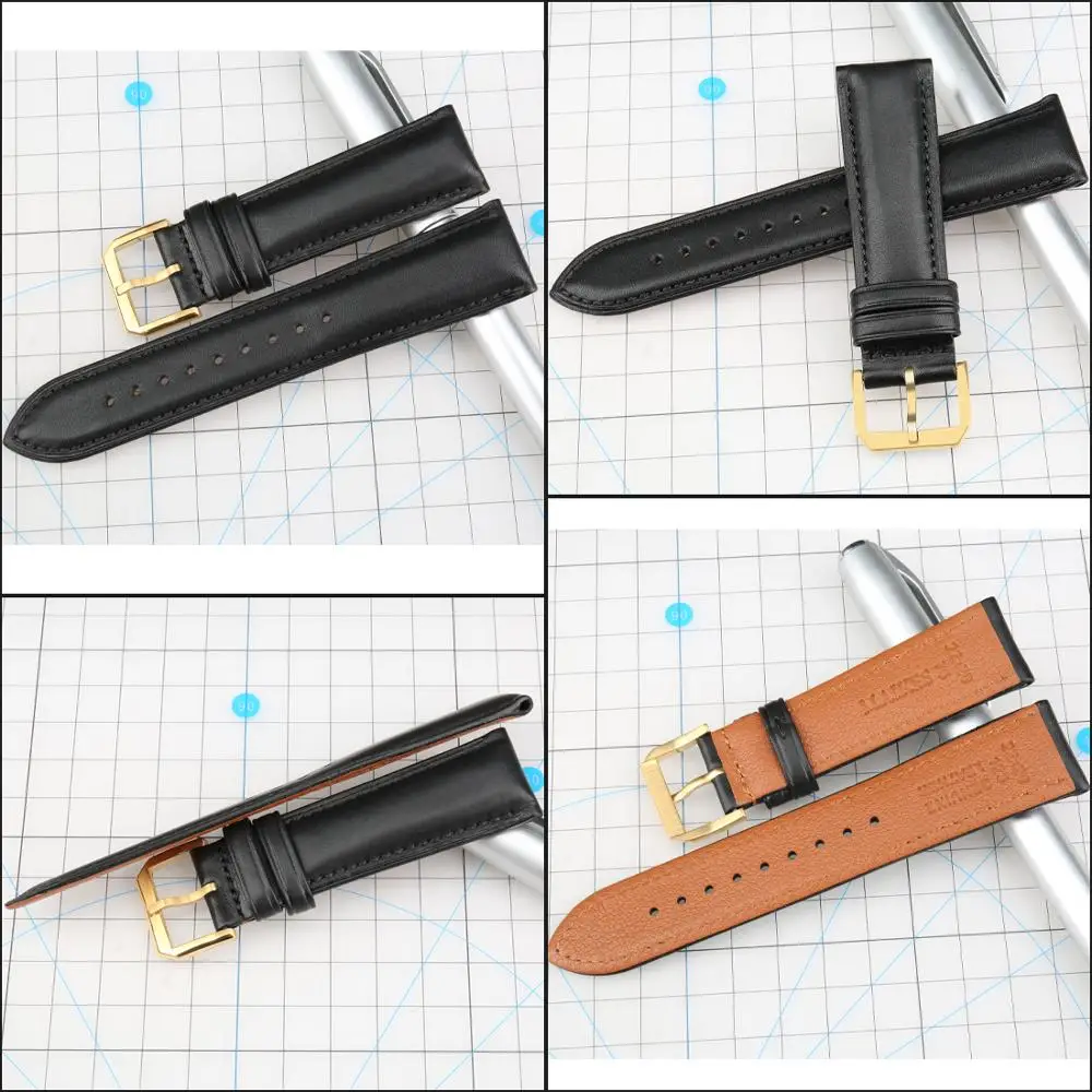 MAIKES Black Calfskin Leather Watchband Soft Material Wrist Strap 18mm-24mm With Gold Stainless Steel Buckle New