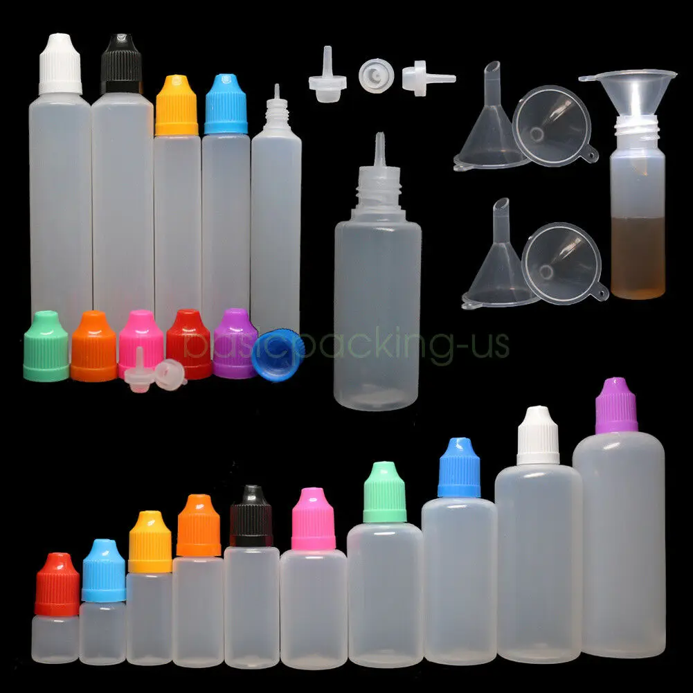 

100pcs 3/5/10/15/20/30/50/60/100/120ml LDPE Pen Shape Plastic E-Liquids Bottles Squeeze Juice Eye Dropper Bottle with 20 Funnel