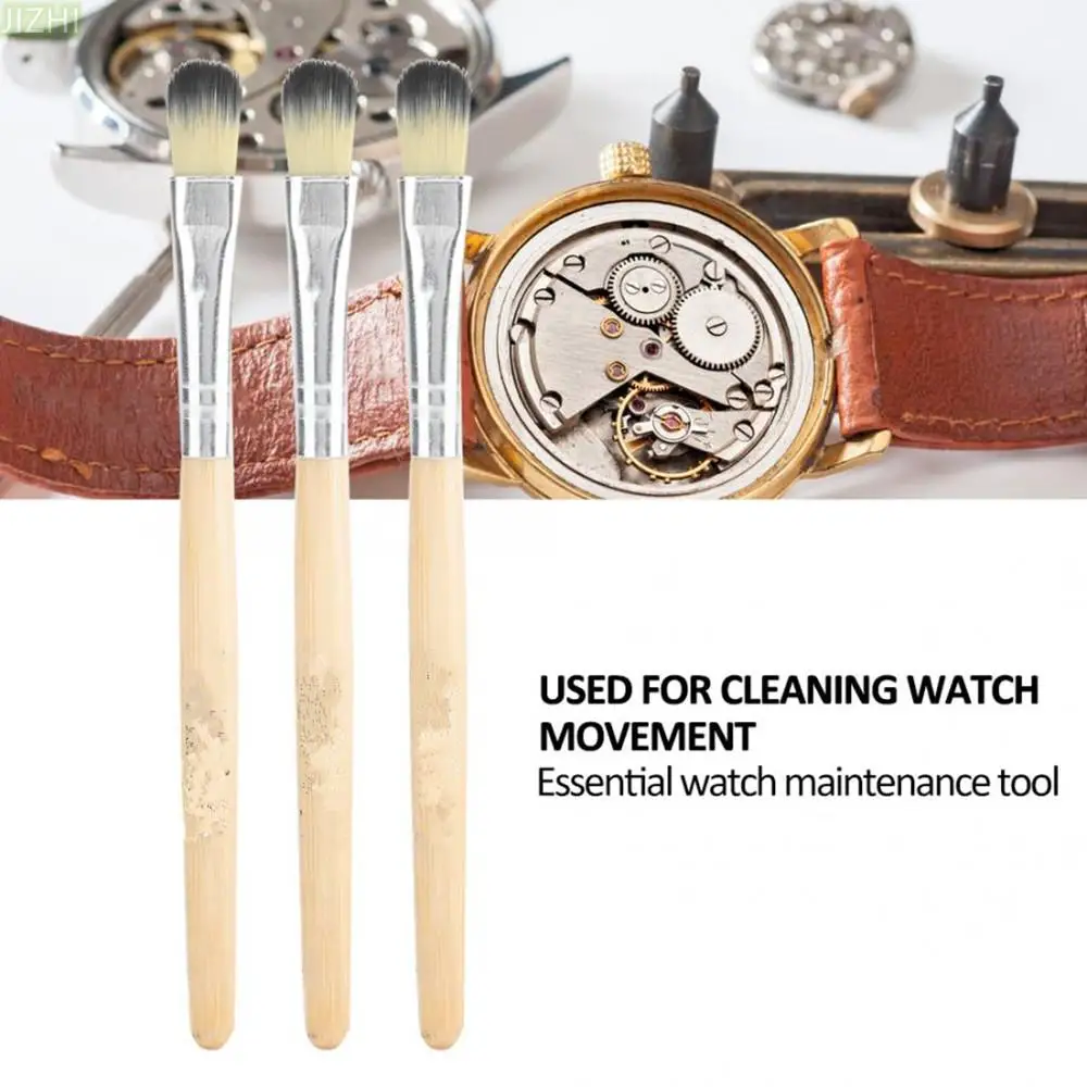 3Pack  Nylon Watch Spare Parts Movement Craft Cleaning Brush Kit Watchmaker Repair Tool With Soft Hair Wood Handle