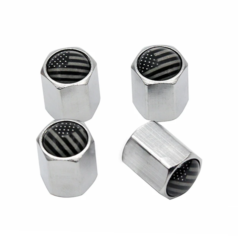 4Pcs/Pack Car Accessories USA US America Flag Logo Sliver Car Wheel Tire Valve Caps for Ford Chevrolet GMC Chrysler Auto Styling