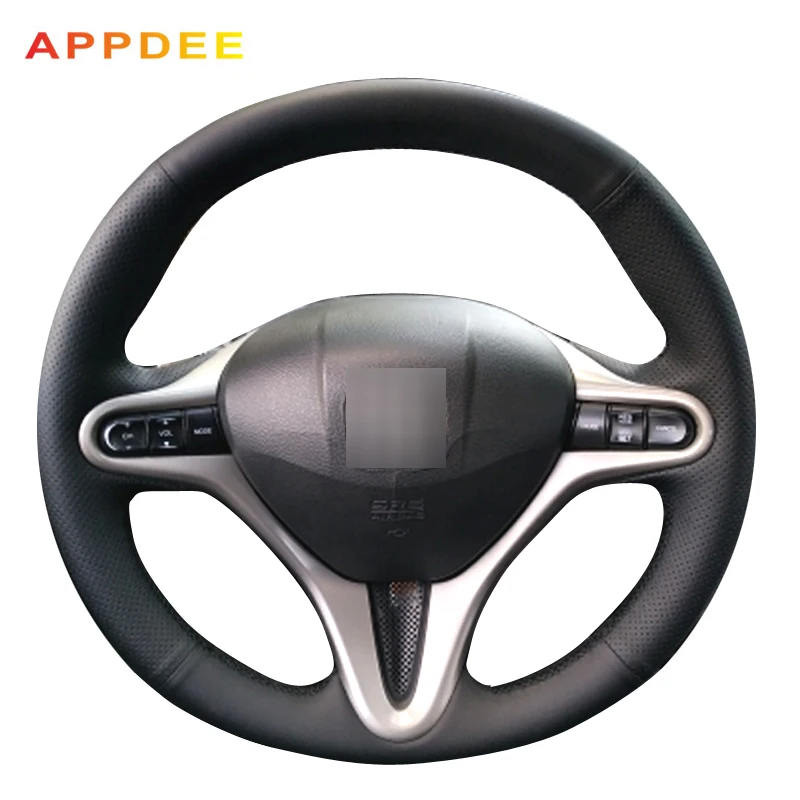 APPDEE Black Artificial Leather Car Steering Wheel Cover for Honda Civic 8 2006 2007 2008 2009 (3-Spoke)