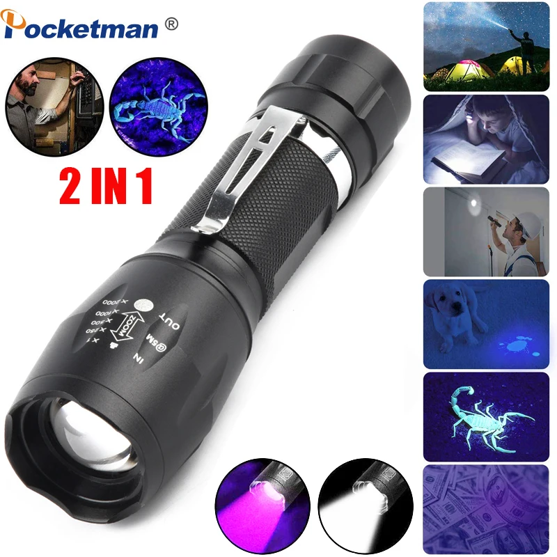 

UV Flashlight Black Light 2 in 1 LED Flashlight for Camping Ultraviolet Blacklight Urine Detector for Cats,Pet Stains,Scorpions