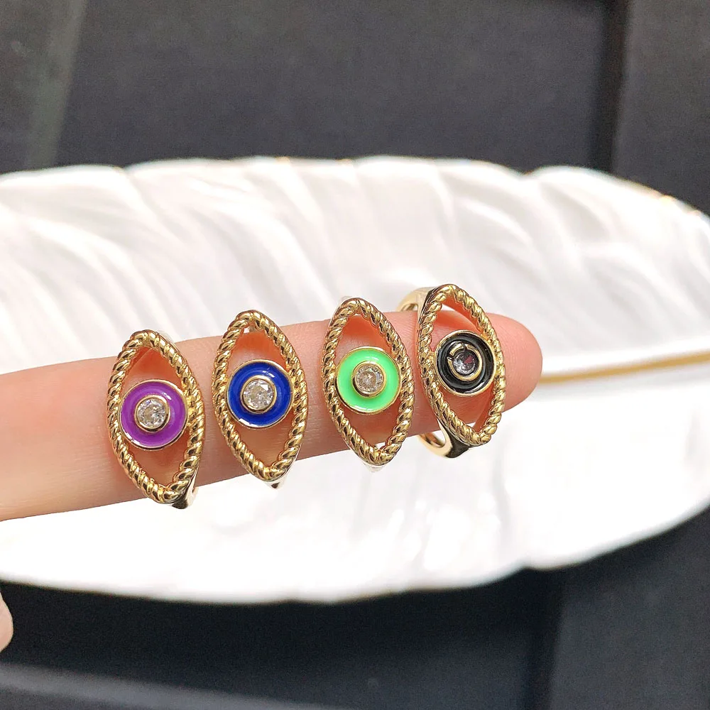10PCS, Dainty Gold-color Eye Rings For Woman Punk CZ Enamel Knuckle Finger Rings Resizable Eye Anillos Mujer NEW Jewelry