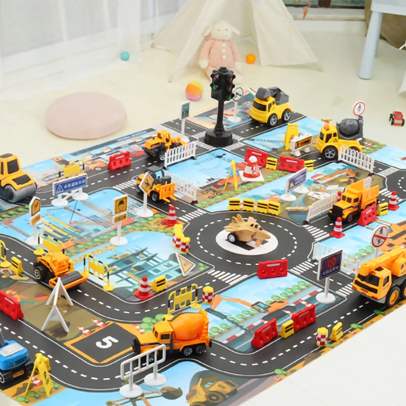 Tapis de jeu Cartoon Traffic Lea pour enfants, tapis de route, jouets d'intérieur pour petits garçons et filles, Playvirus, bébés jouant des polymères