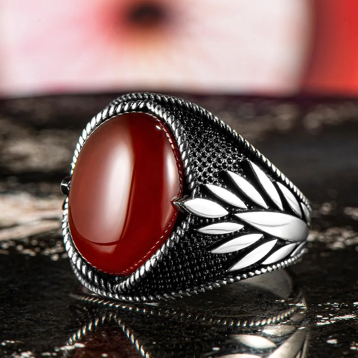 Solid 925 Sterling Silver Red Tiger Eyes Boho Stone Men's Ring Special Ring Jewelry Accessory For Men Made in Turkey