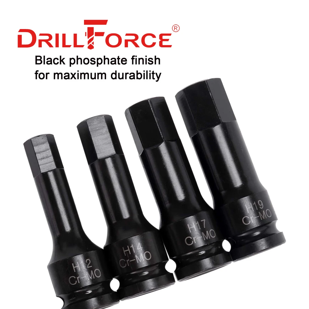 Drillforce 8 шт. Φ 1/2 "набор ударных шестигранных бит привода H5-H19 инструменты адаптера H5/H6/H8/H10/H12/H14/H17/H19