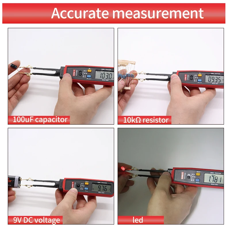 Imagem -04 - Uni-t-smd Multímetro Alcance Automático Micro Pinças para Componentes Eletrônicos Pinças Led Digital Smart Smd Tester Ut116a Ut116c