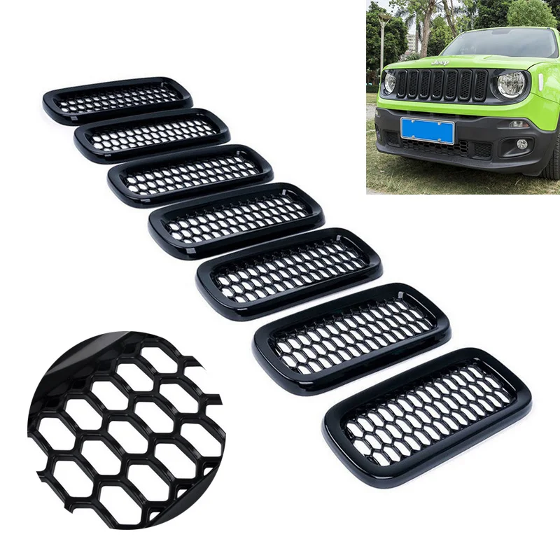 7pcs/set  Front Mesh Grill Grille Insert Cover Trim For Jeep Renegade 2015-2018