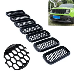 7pcs/set Front Mesh Grill Grille Insert Cover Trim For Jeep Renegade 2015-2018