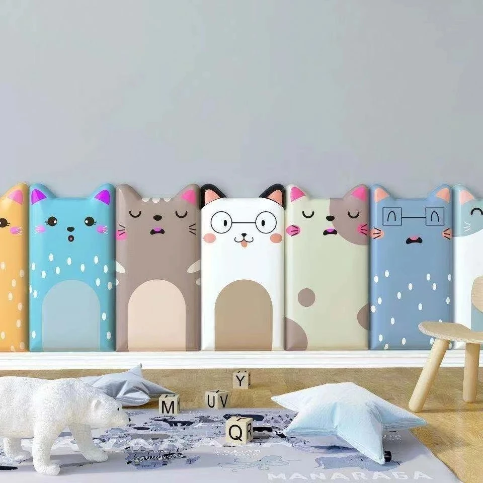 Cat Bed Headboard 3D Wall Stickers Self Adhesive Wallpaper Anti-Collision Nursery Kids Tatami Bedroom Decor Tete De Lit Cabecero