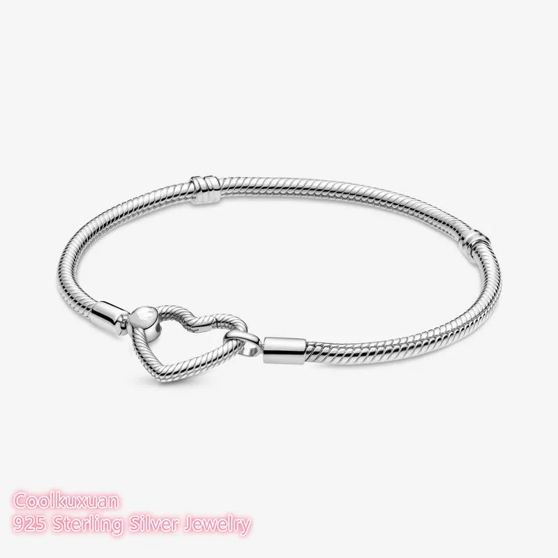 

100% 925 Sterling Silver Moments Heart Closure Snake Chain Bracelet Autumn For Women Jewelry Gift