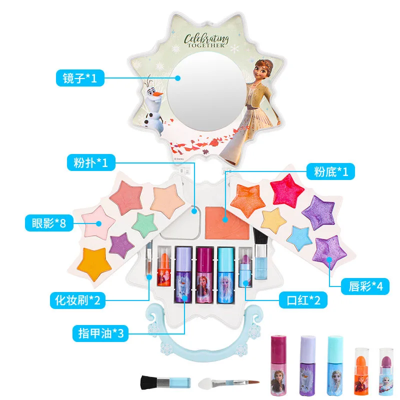 New Disney princess  girls frozen 2 elsa  anna Suitcase snowflake Makeup set kids Beauty pretend play Gift  toy