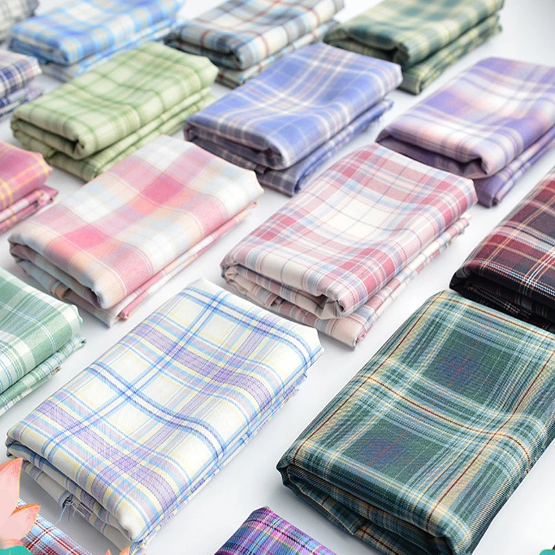 Plaid Yarn Dyed Fabric JK Japanese School Uniform Colored Fabrics For Sewing Pleated Skirt Hair Ring By Meters