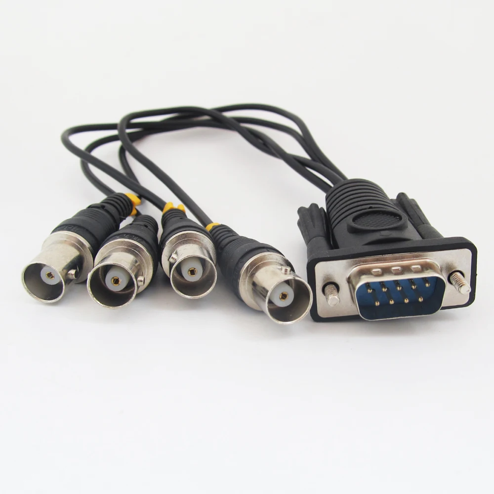 1 set D-Sub 9pin 2 Row Male DE9 RS-232 to 4 BNC Female Video Adapter Cable Black