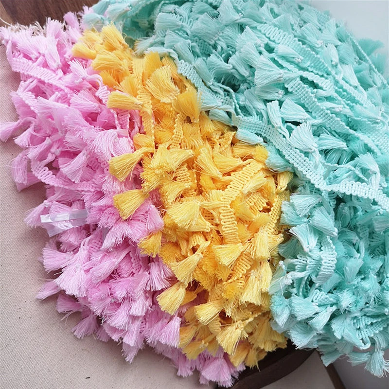 2/5/10Yards DIY Polyester Cotton Fringe Lace Tassel Trimming Colorful Ribbon Garment Sewing Dress Accessory Curtain Decorative