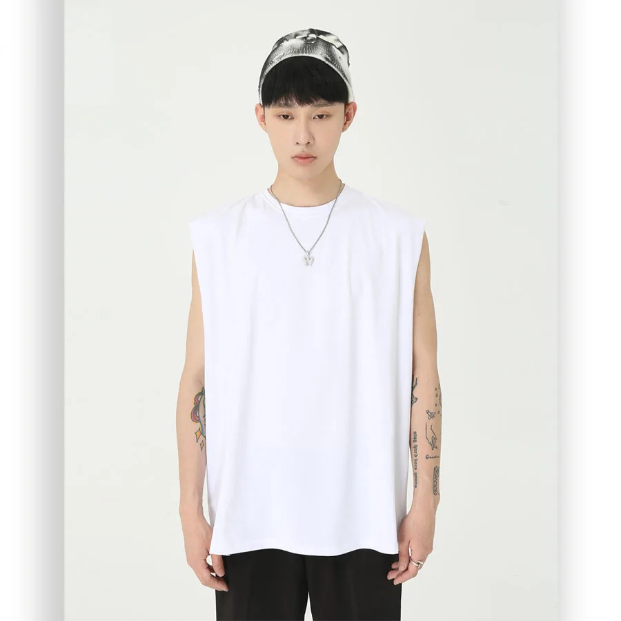 

Men's T-shirts South Korea summer loose color cotton sleeveless men's sport vest large size High Street hip hop