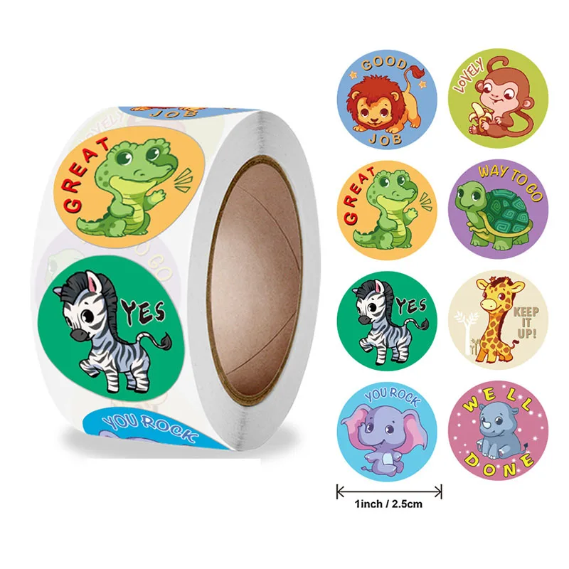 500PCS Reward Stickers Inspirational Stickers Rolls Cartoon Animal Stickers for Kids Teachers Rewarding Students for Schools