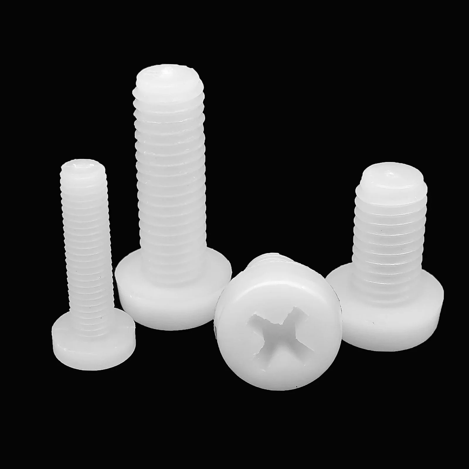 50pcs M2 M2.5 M3 M4 Dia=2-10mm White Color Nylon Plastic Insulated Cross Phillips Pan Round Head Bolt Screw