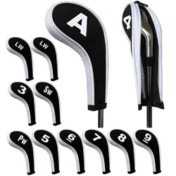 Yüksek kalite 12 adet kauçuk neopren Golf başlığı kılıfı Golf kulübü demir atıcı korumak Set numarası ile baskılı fermuar uzun boyun