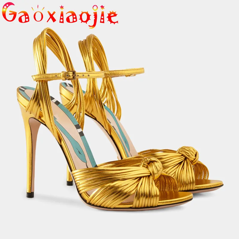 gaoxiaojie Super High Heel Temperament Women\'s Shoes Chic Sexy Ribbon Woven Prom Dress Sandals10.5CM Fashion Party High Heels