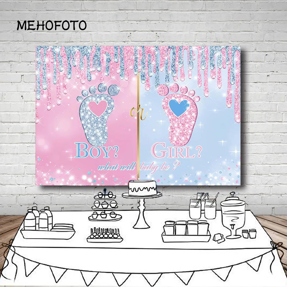 Mehofond Prince or Princess Gender Reveal Backdrop Baby Shower Photocall Photography Backdground for Boy or Girl Decor Banner