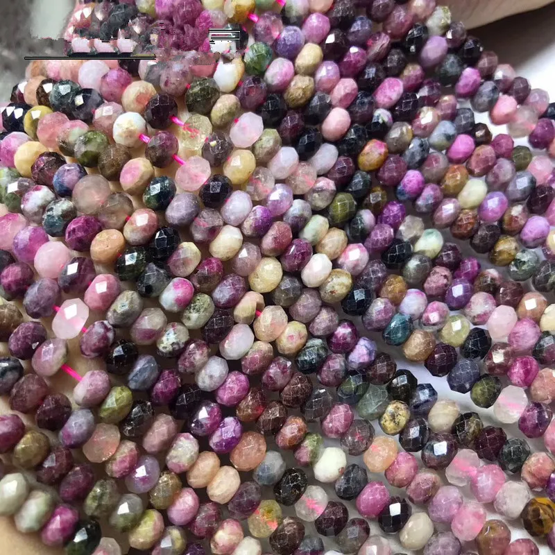 

tourmaline roundel FACETED 4*6MM nature for making jewelry necklace 38cm FPPJ wholesale loose beads