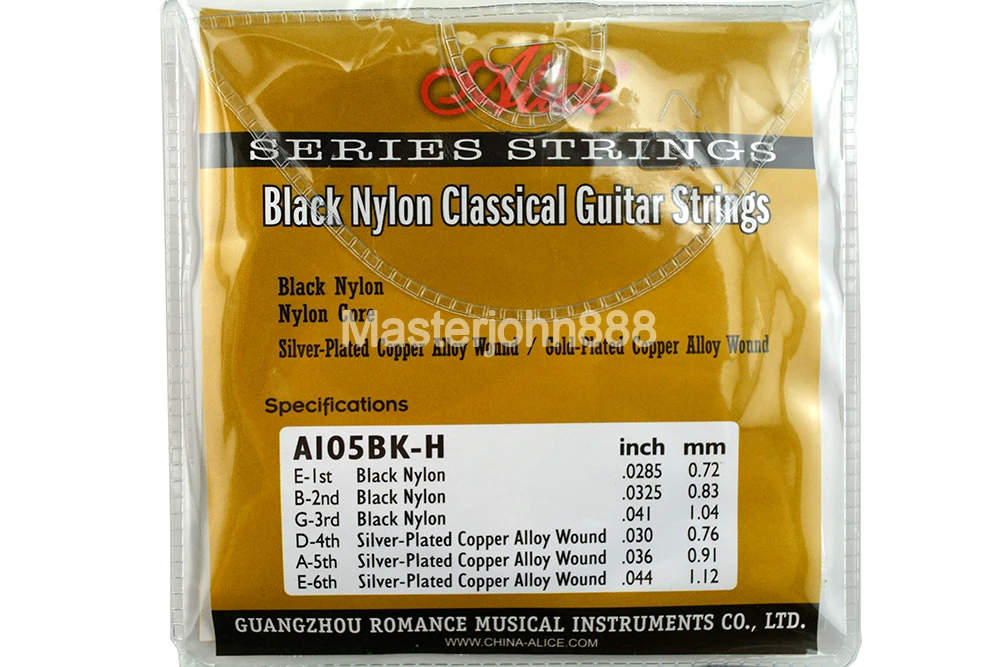 Alice A105BK-H Black Nylon Silver Plated Copper Alloy Wound Classical Guitar Strings 1st-6th Strings