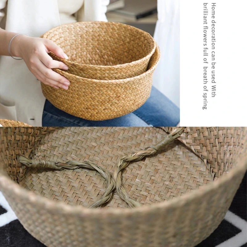 LuanQI Storage Baskets Seagrass Woven Wicker Basket Flower Pot Panier Basket Laundry Baksets Home Garden Belly Mimbre Baskets