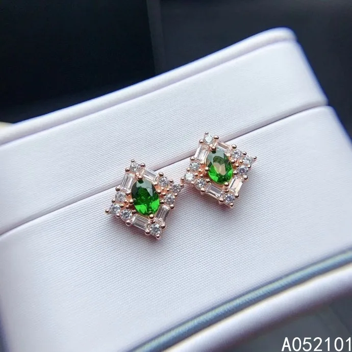 

KJJEAXCMY fine jewelry 925 silver natural Diopside new girl noble earrings ear stud support test Chinese style with box