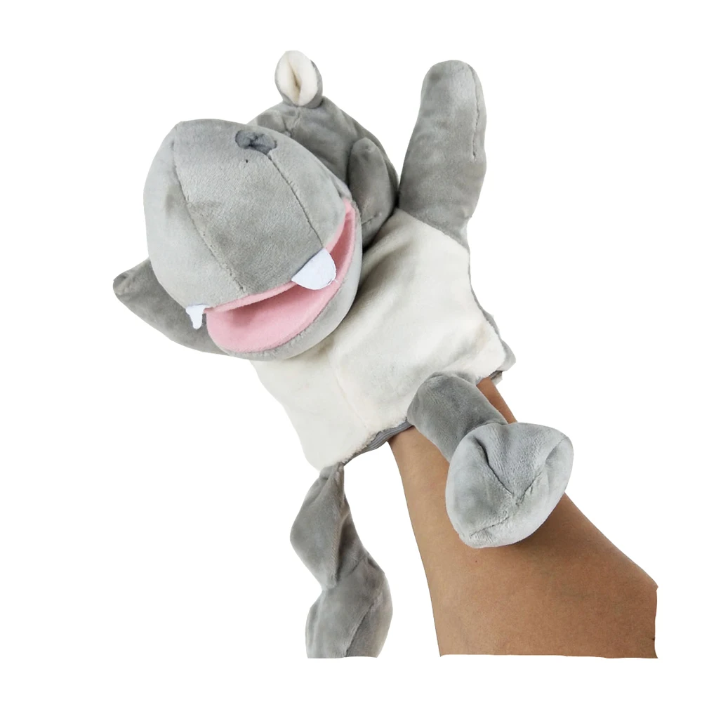 Marionnette à main en peluche pour enfants, gros hippopotame gris