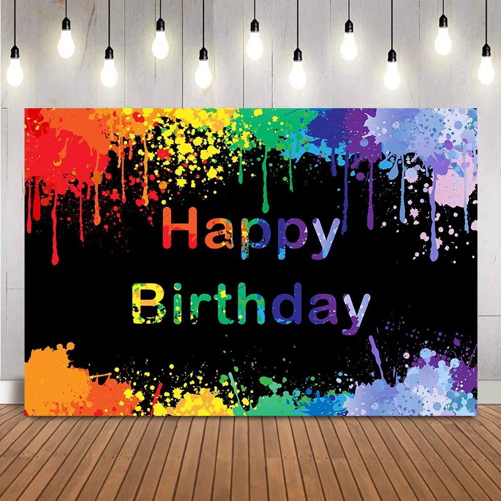 Splatter Paint Backdrop Happy Birthday Party Decoration Let's Paint Background Art Splash Theme Birthday Party Decoration Boys