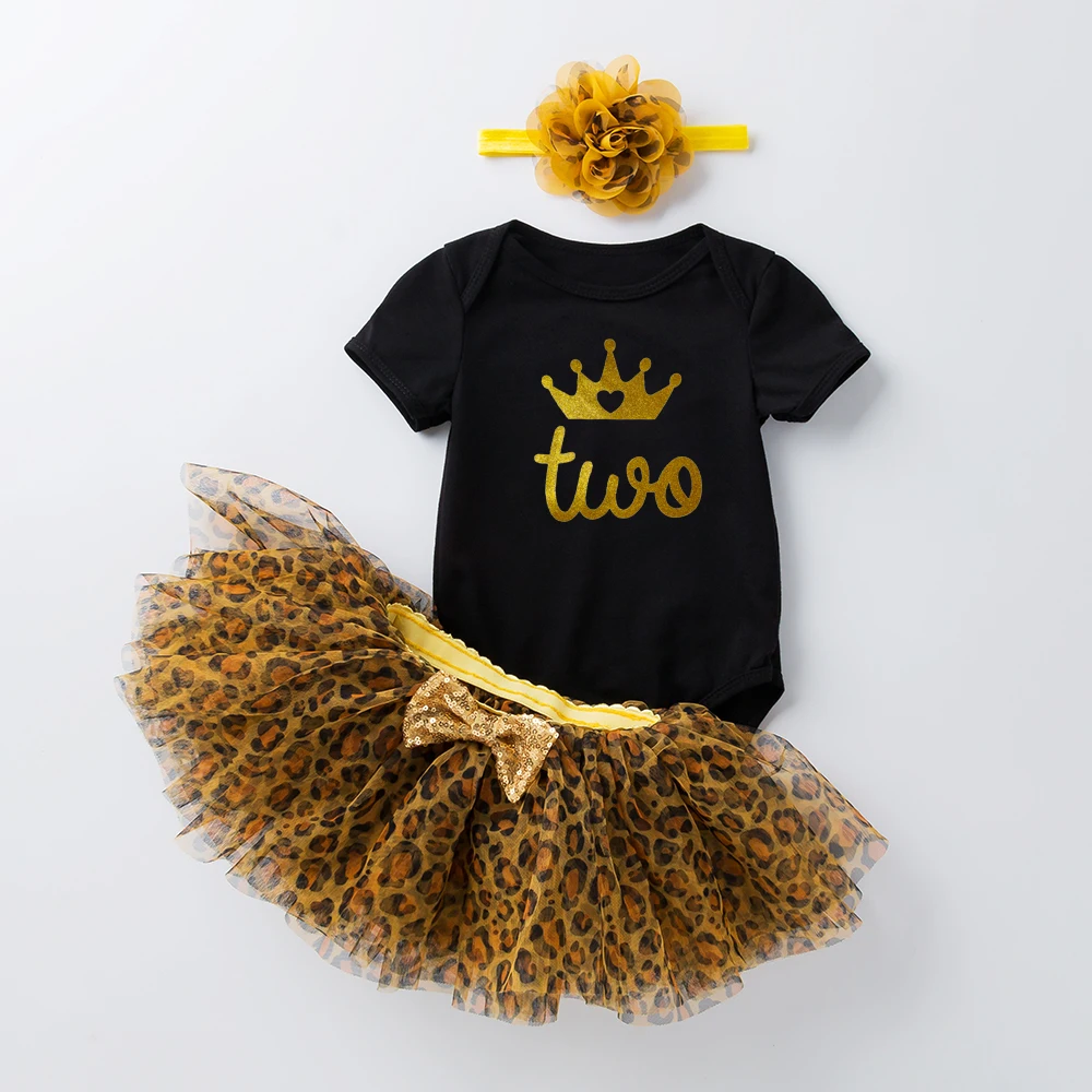 Girls Clothing Sets Newborn Baby Girls Bodysuit+Headband+Tutu Skirt 3pcs Crown Birthday Letter Print Tutu Toddler Infant Costume