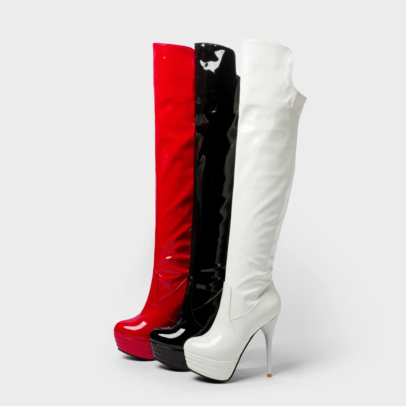 Sgesvier Fashion Stiletto Super High Heel Sexy Platform Boots Female Shoes Winter Patent Black Long Over The Knee Boots Botas