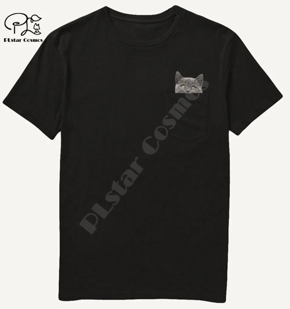 2020 Men\'s T Shirt Fashion Brand New pocket cat Cartoon print t-shirt men\'s Cotton Short sleeve Hip hop tops funny Harajuku tees