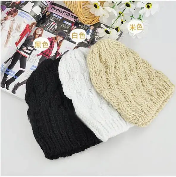 Candy Color Women Winter Knit Crochet Elastic Hat Knitting Wool Warm Braided Pineapple Shape Ski Hat