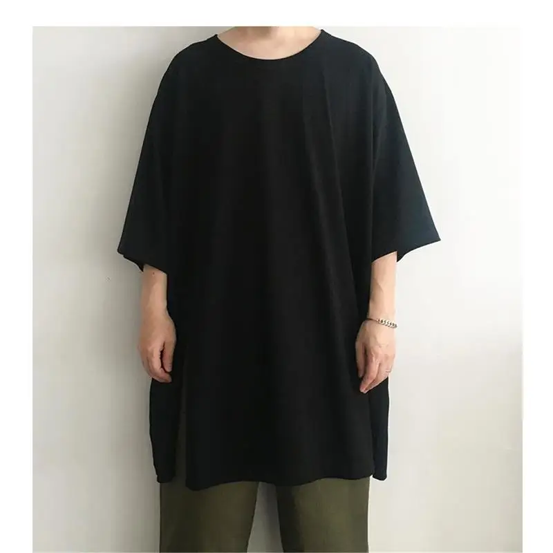 Men's new singer trend niche design five-point sleeve long low collar big T-shirt with short sleeves for both men and women