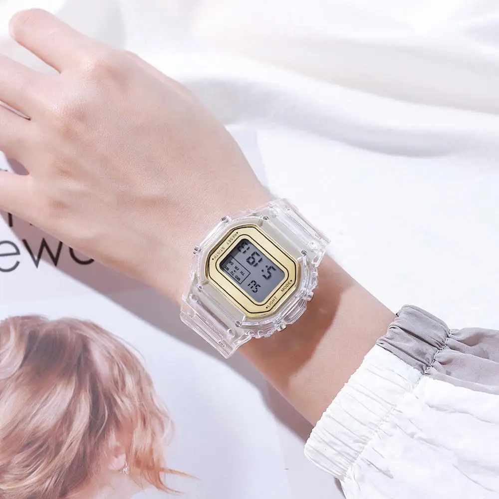 Fashion Men Women Watches Gold Casual Transparent Digital Sport Watch Lover\'s Gift Clock Children Kid\'s Wristwatch Female Clock