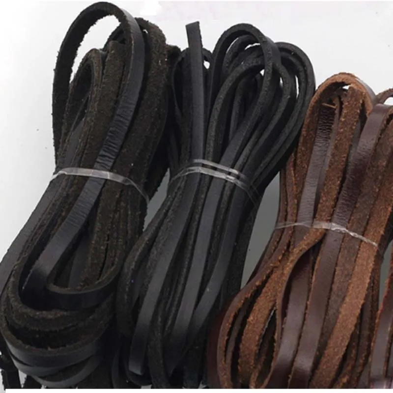 Vintage 100% Genuine Cowhide Leather Cord Strip Flat Rope String DIY Braided Craft Jewelry Bag 5 meters Leather craft