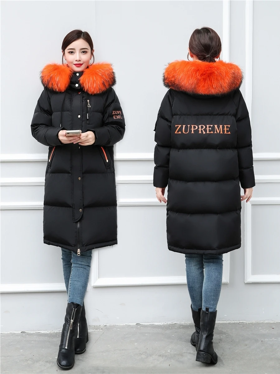 Winter Coat Female White Duck Down Jacket Natural Raccoon Fur Hooded Clothes 2019 Long Brand Women Down Jacket Hiver 9007