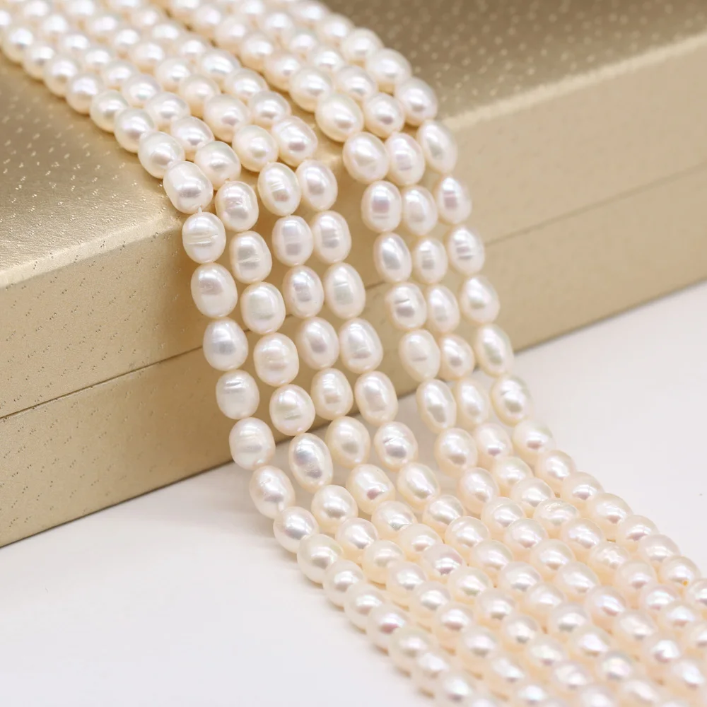 6-7mm Charm Rice Shape Pearl Loose Beads Natural Freshwater Pearls for Jewelry Making DIY Elegant Necklaces Bracelet Strand 14''