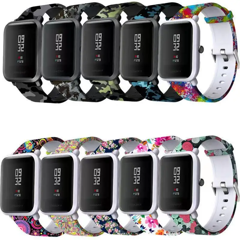 Ремешок 20 мм для amazfit BiP, силиконовый Камуфляжный браслет с различными цветочными принтами для Xiaomi Huami amazfit