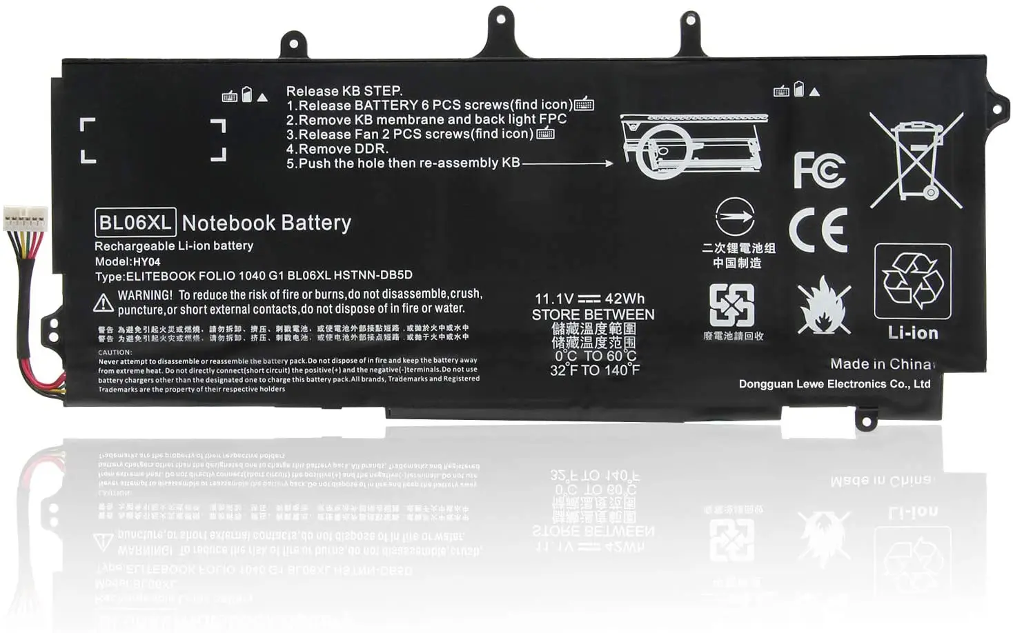 New 11.1V 42Wh BL06XL BL06042XL Battery for For HP EliteBook Folio 1040 G0 G1 G2 HSTNN-DB5D HSTNN-W02C