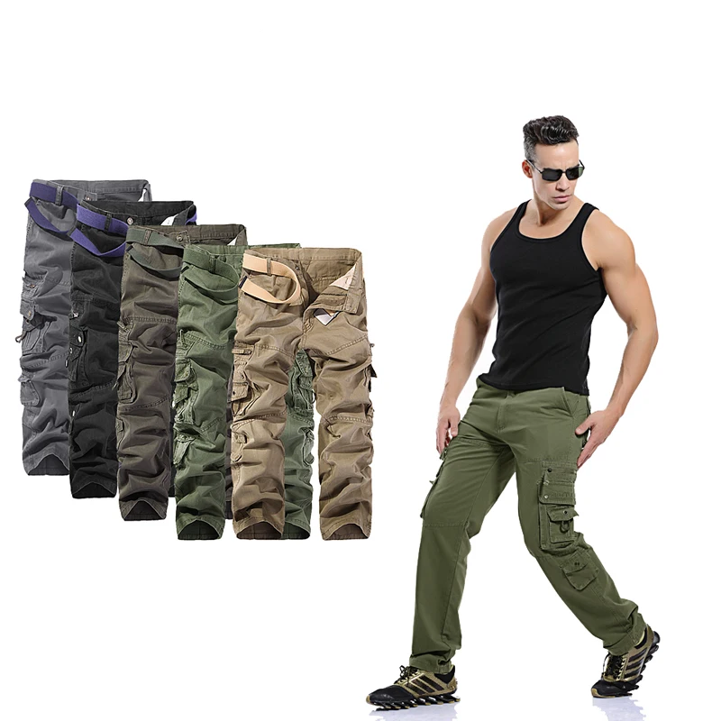 Calça cargo casual masculina, decoração de bolsos grandes, lavagem fácil, calça verde do exército, masculina, nova, outono, tamanho 40