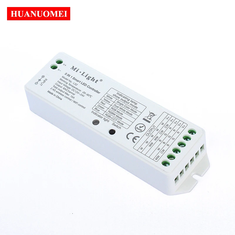 2.4G Remote WiFi Smart LED Controller Single Color CCT RGB RGBW and RGBW+CCT 5 in 1 LED Strip Receiver DC12-24V input Max 15A