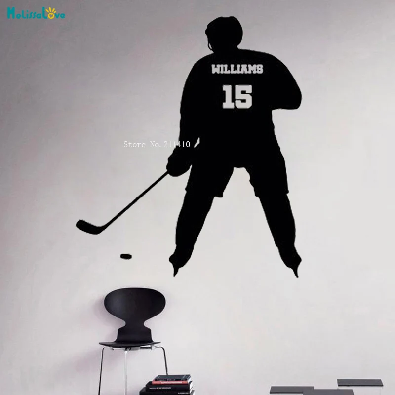 Simple Personalized Ice Hockey Vinyl Wall Sticker Custom Name and Number Sport Decals Boys Bedroom Décor Removable YT3253