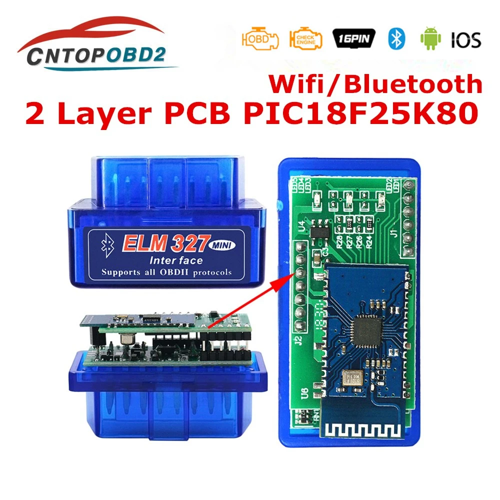 

Суперкомпактный сканер ELM327 Bluetooth V1.5 с двойным Pic18f25k80 WIFI ELM 327 V1.5 OBD2, универсальный диагностический инструмент для Android IOS