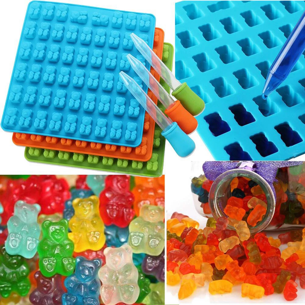 DIY Multi-use Silicone Cake Tools Mold 1 Set 50 Cavity Silicone Gummy Bear Chocolate Mold Candy Maker Ice Tray Jelly Moulds