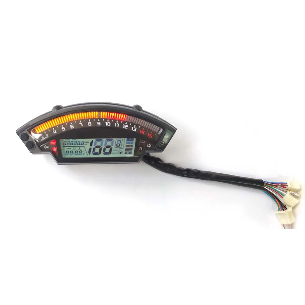 Motorcycle 15000RPM Rev Counter  for 1 2 4 Cylinders Engine 199km/h Speedometer LCD Digital Dashboard Odometer 6 Gear 24H Clock