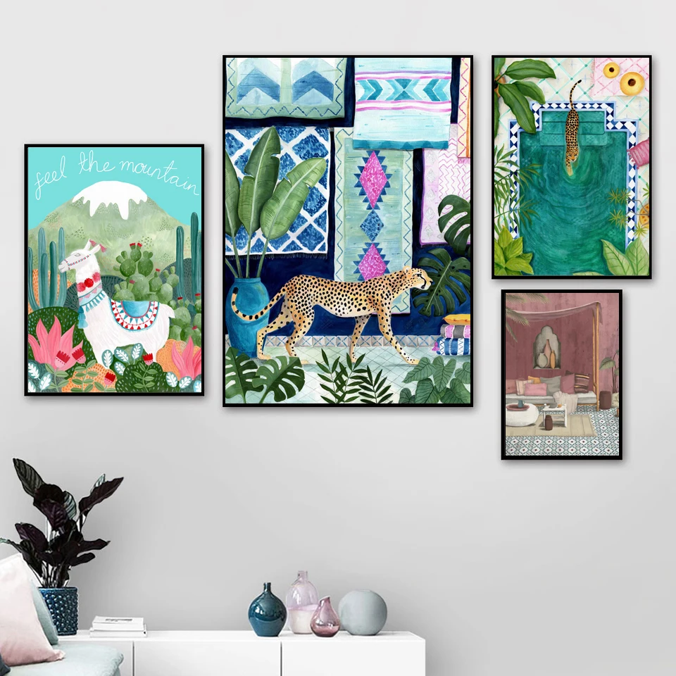 

Nordic HD Wall Art Canvas Cheetah Llama Leopard Jungle Prints Living Room Bedroom Morocco Poster Home Decor Painting Calligraphy